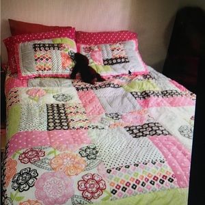 Pottery Barn bedding. Comes with 2 shams, bedsheets and black out curtains.